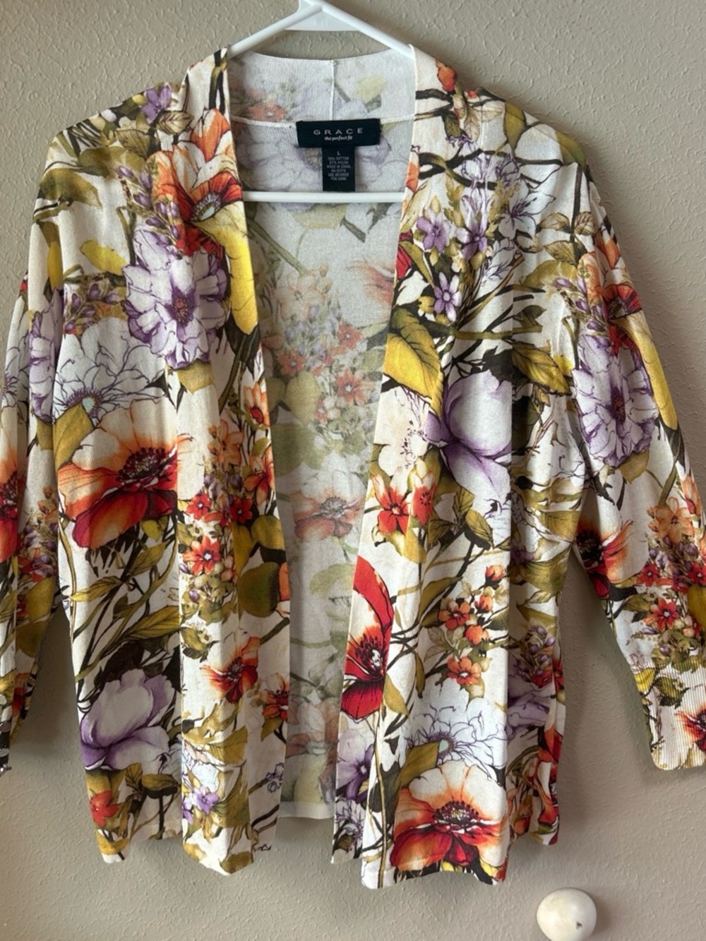 Grace Floral Open-Front Cardigan Cotton/Nylon Blend Size L
